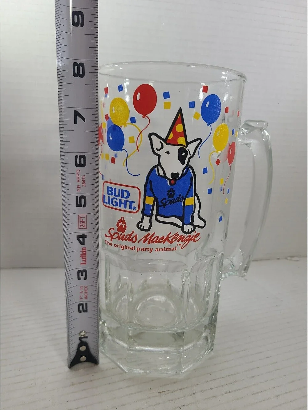 Bud Light Spuds MacKenzie Vintage 1987 Glass Beer Mug The Original Party Animal